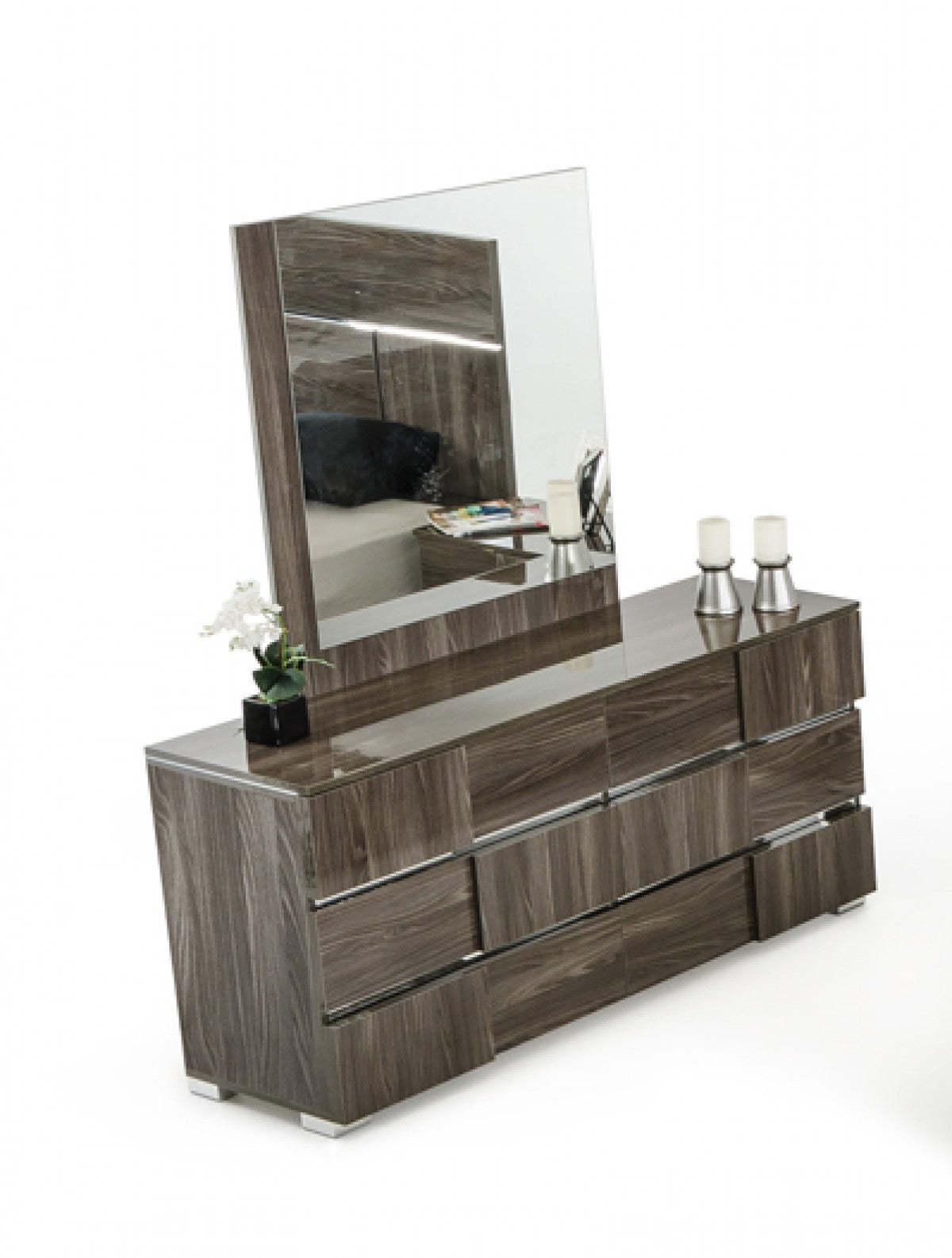 39" Grey MDF  Veneer  and Glass Mirror