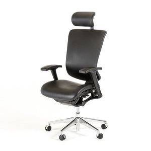 53" Black Leather  Plastic  and Aluminum Office Chair