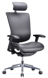 53" Black Leather  Plastic  and Aluminum Office Chair
