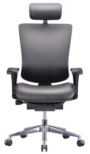 53" Black Leather  Plastic  and Aluminum Office Chair