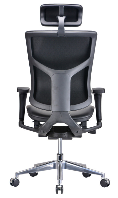53" Black Leather  Plastic  and Aluminum Office Chair