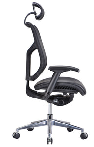 53" Black Leather  Plastic  and Aluminum Office Chair