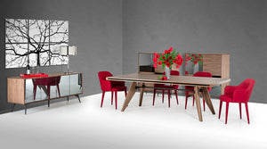 49" Walnut Veneer  Glass  and Metal Square Buffet