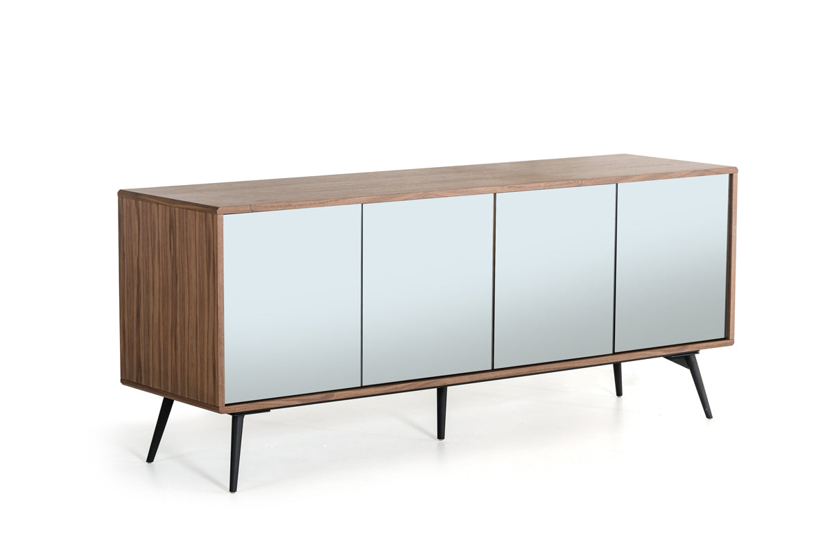 30" Walnut Veneer  Glass  and Metal Buffet