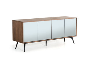30" Walnut Veneer  Glass  and Metal Buffet