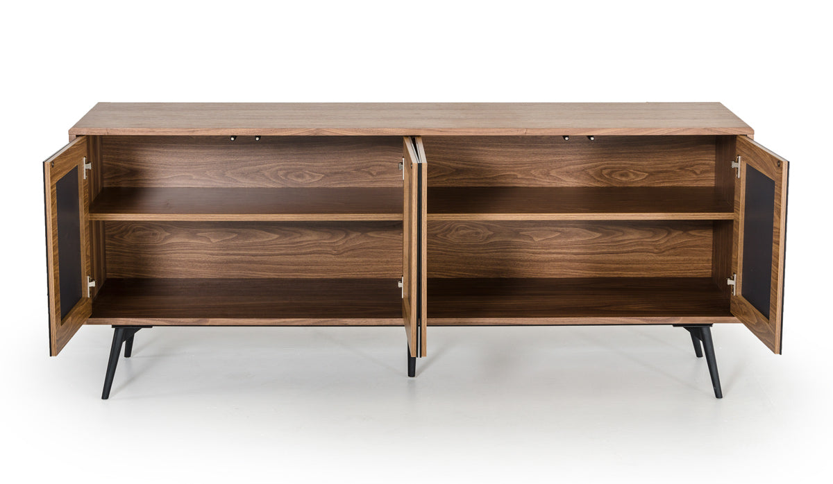 30" Walnut Veneer  Glass  and Metal Buffet