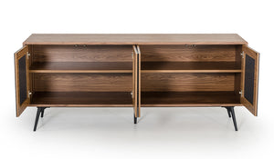 30" Walnut Veneer  Glass  and Metal Buffet