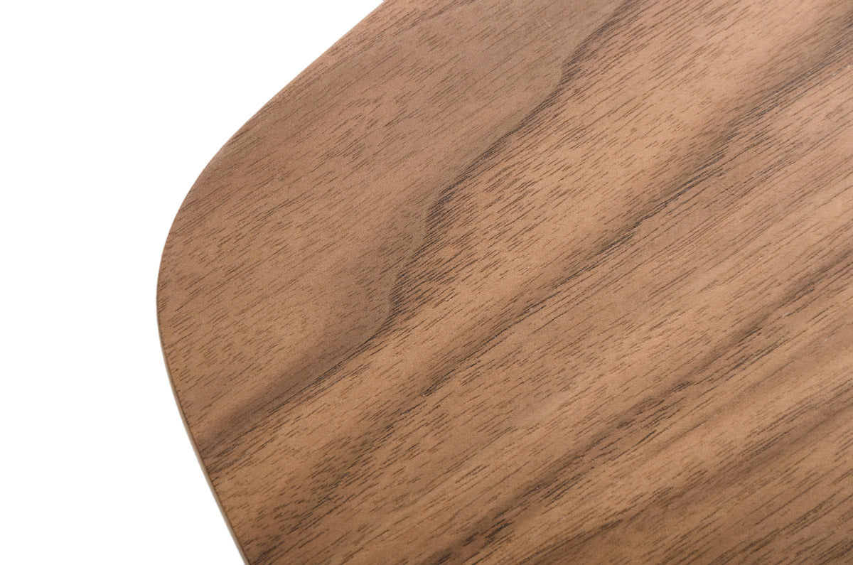 16" Walnut Veneer  Metal  and Glass Coffee Table