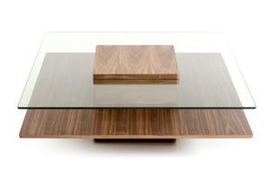 14" Walnut Veneer and Glass Coffee Table