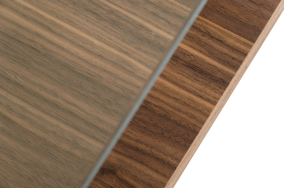 14" Walnut Veneer and Glass Coffee Table
