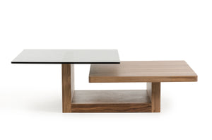 14" Walnut Veneer and Smoked Glass Coffee Table