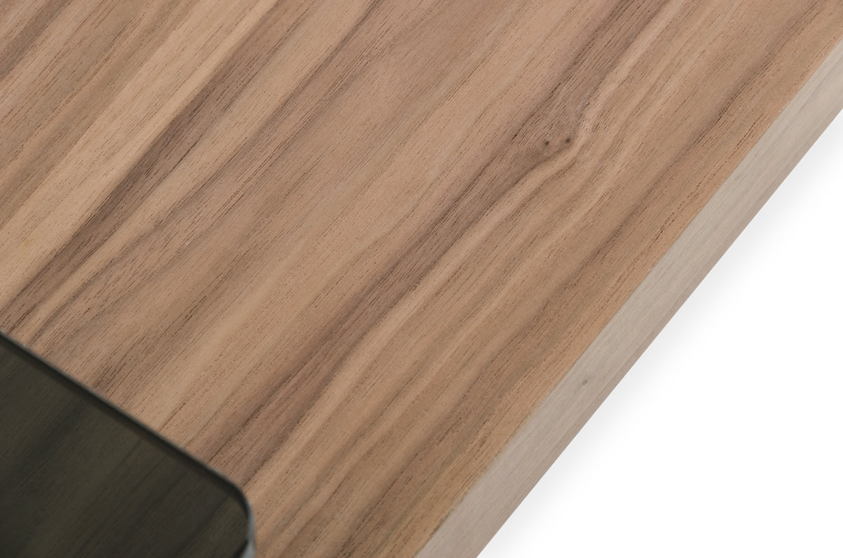 14" Walnut Veneer and Smoked Glass Coffee Table