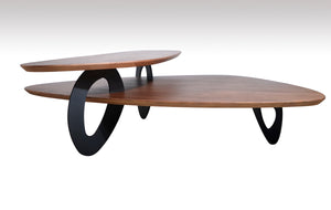 15" Walnut Veneer and Metal Coffee Table