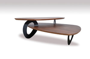 15" Walnut Veneer and Metal Coffee Table