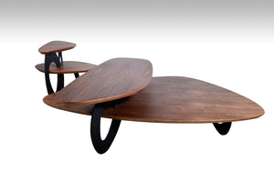 15" Walnut Veneer and Metal Coffee Table