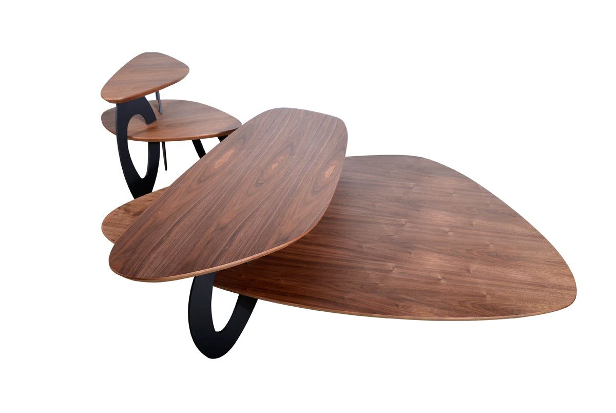 15" Walnut Veneer and Metal Coffee Table