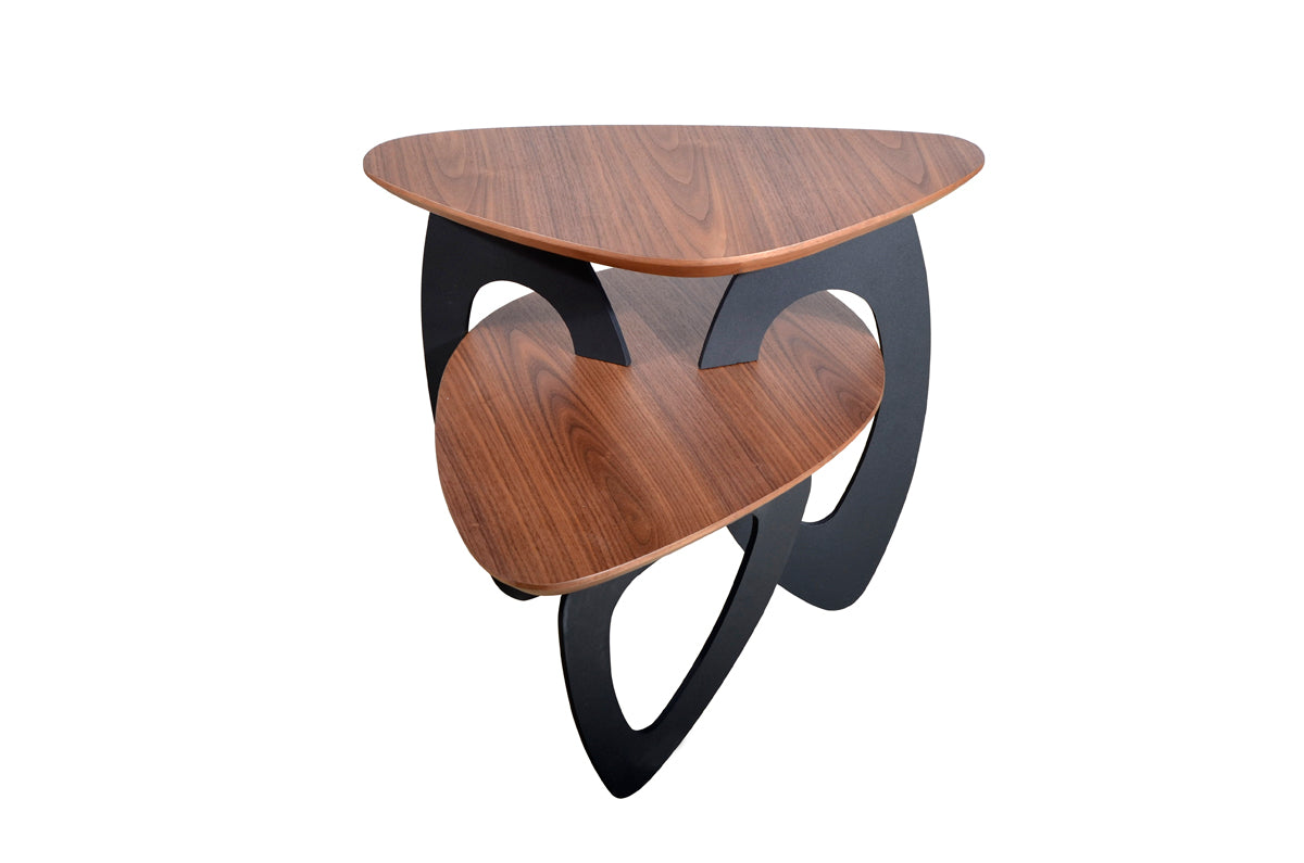 19" Walnut Veneer and Metal End Table