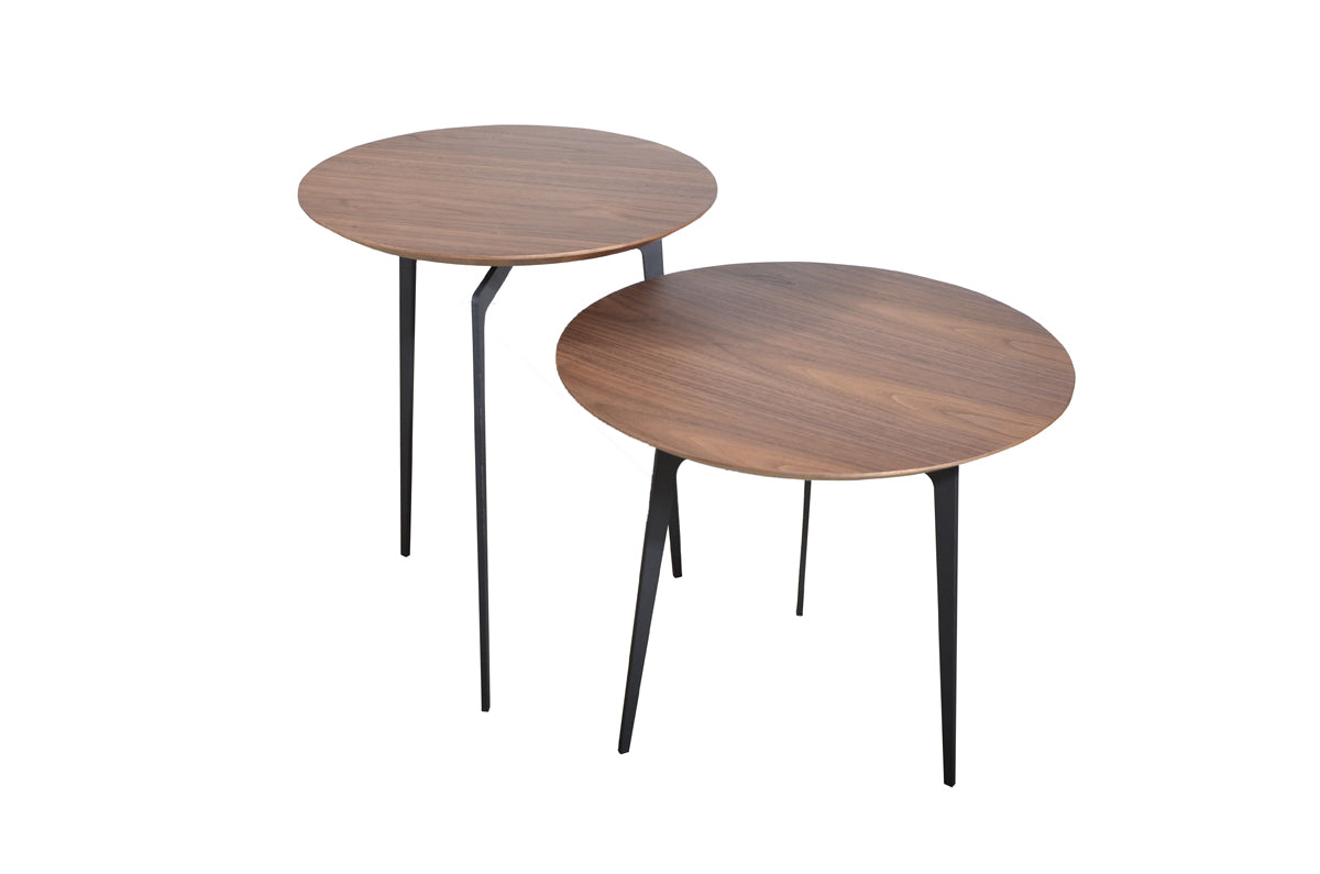11" Walnut Veneer and Metal Coffee Table Set