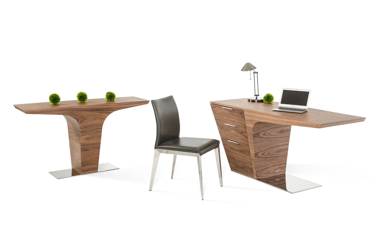 30" Walnut Veneer and Steel Console Table