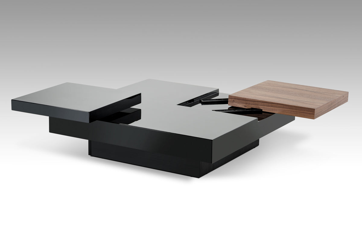 13" Walnut and Black MDF and Veneer Coffee Table