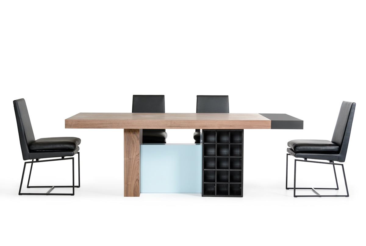 30" Walnut and Teal Wood  Veneer  and MDF Dining Table