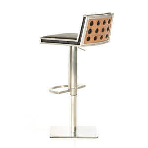 40" Black and Walnut Leatherette  Veneer  and Steel Bar Stool