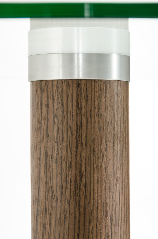 44" Veneer  Glass  and Steel Round Bar Table