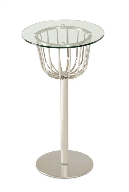 43" Glass and Steel Round Bar Table