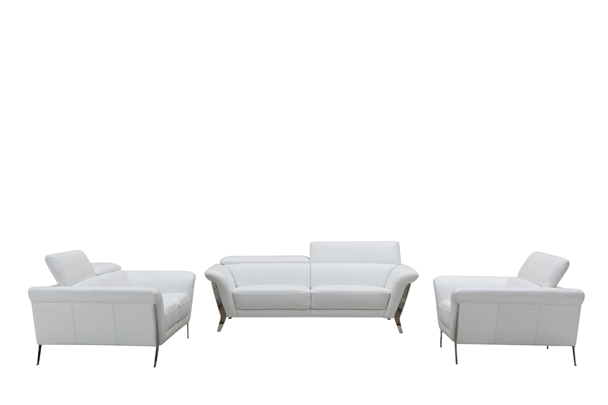 48" White Leather and Steel Sofa Set