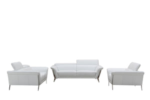 48" White Leather and Steel Sofa Set