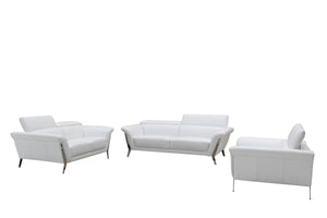 48" White Leather and Steel Sofa Set