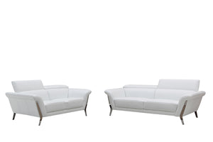 48" White Leather and Steel Sofa Set