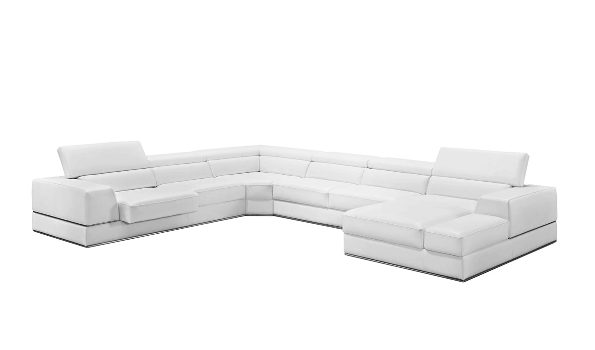 36" White Bonded Leather  Foam  and Steel Sectional Sofa