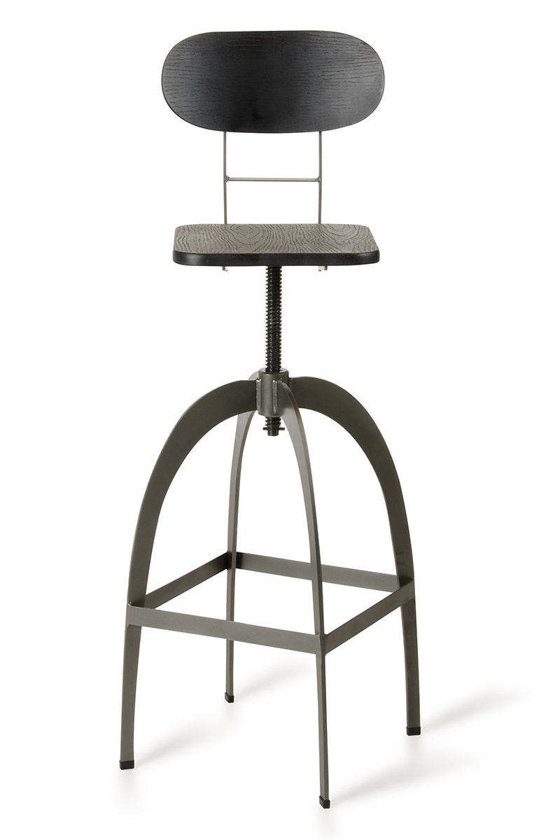 38" Black and Gun Metal and Wood Bar Stool