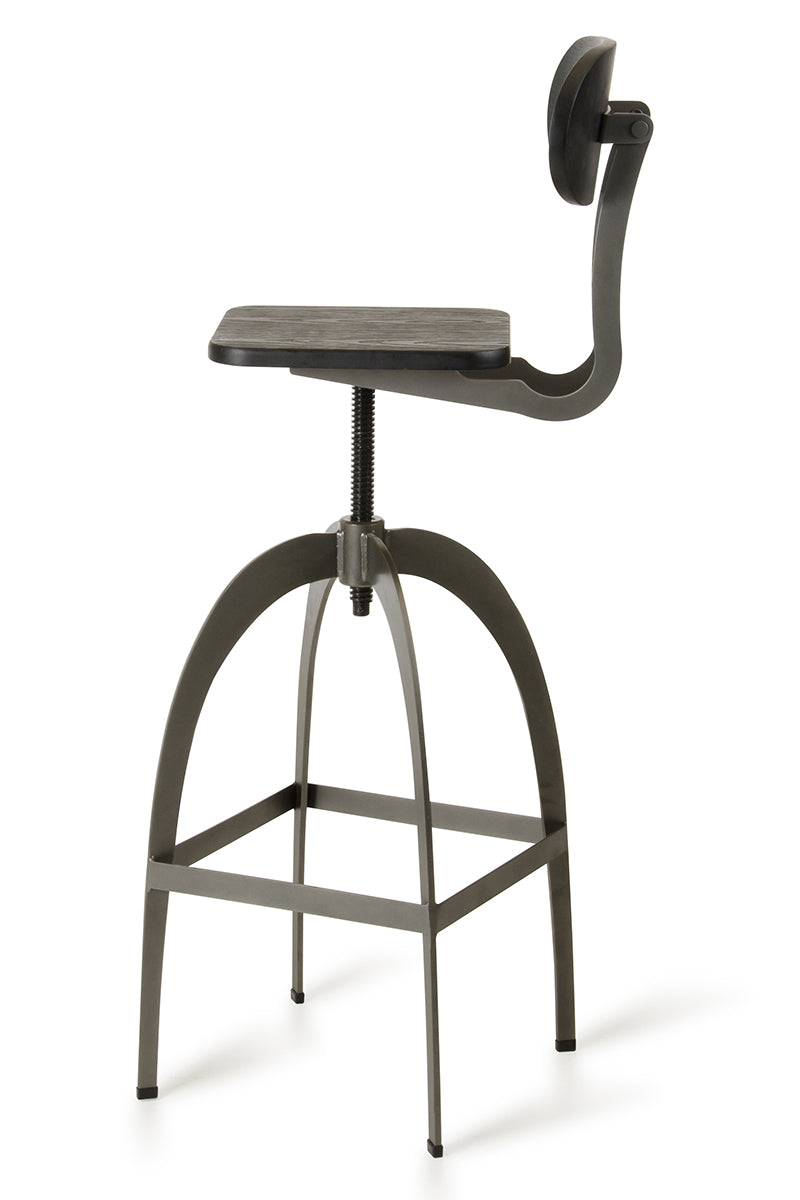 38" Black and Gun Metal and Wood Bar Stool