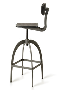 38" Black and Gun Metal and Wood Bar Stool