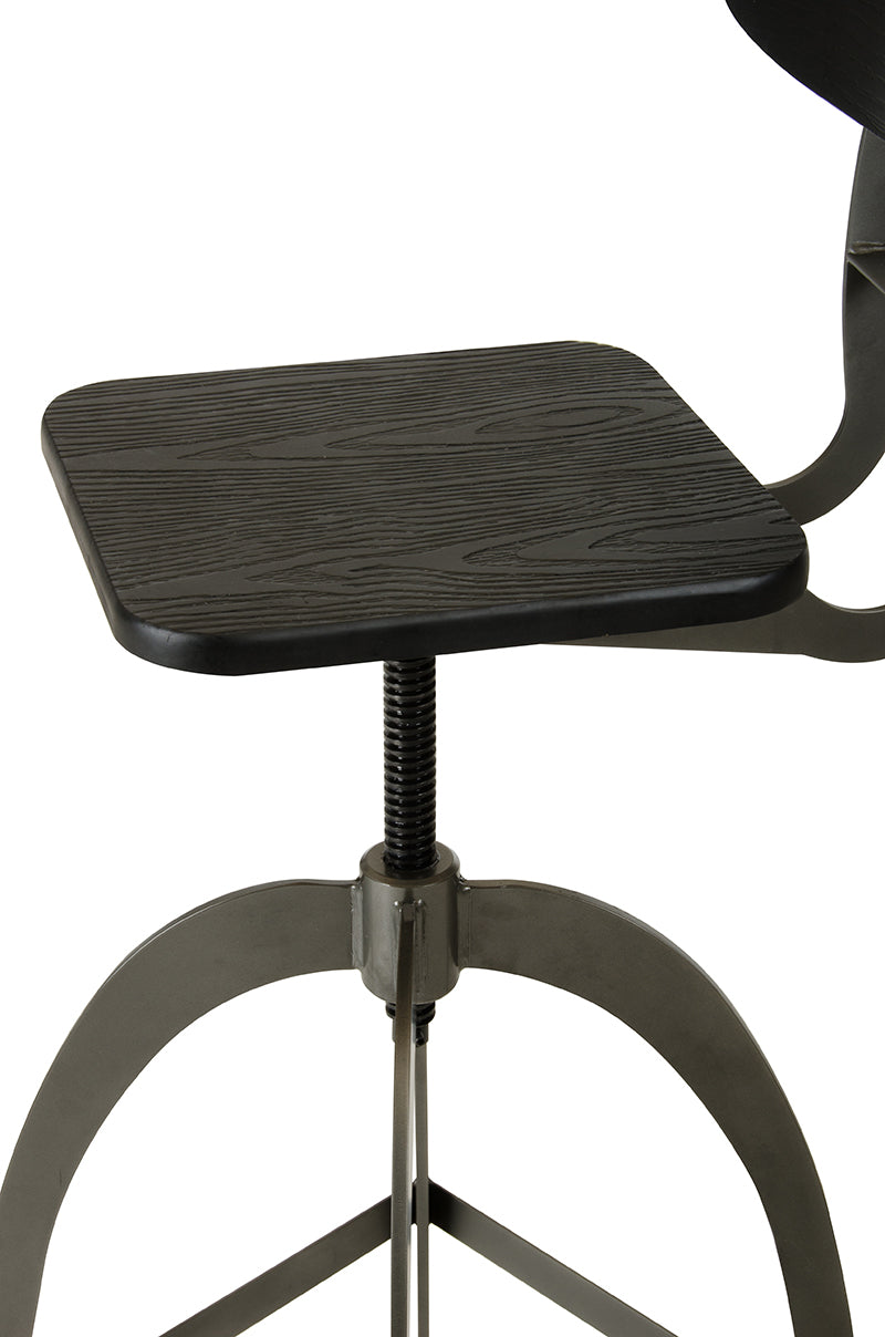 38" Black and Gun Metal and Wood Bar Stool