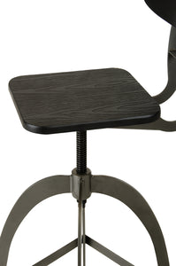 38" Black and Gun Metal and Wood Bar Stool