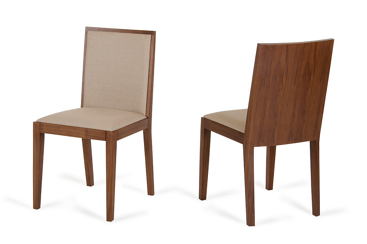 35" Tobacco Wood and Beige Fabric Desk Chair