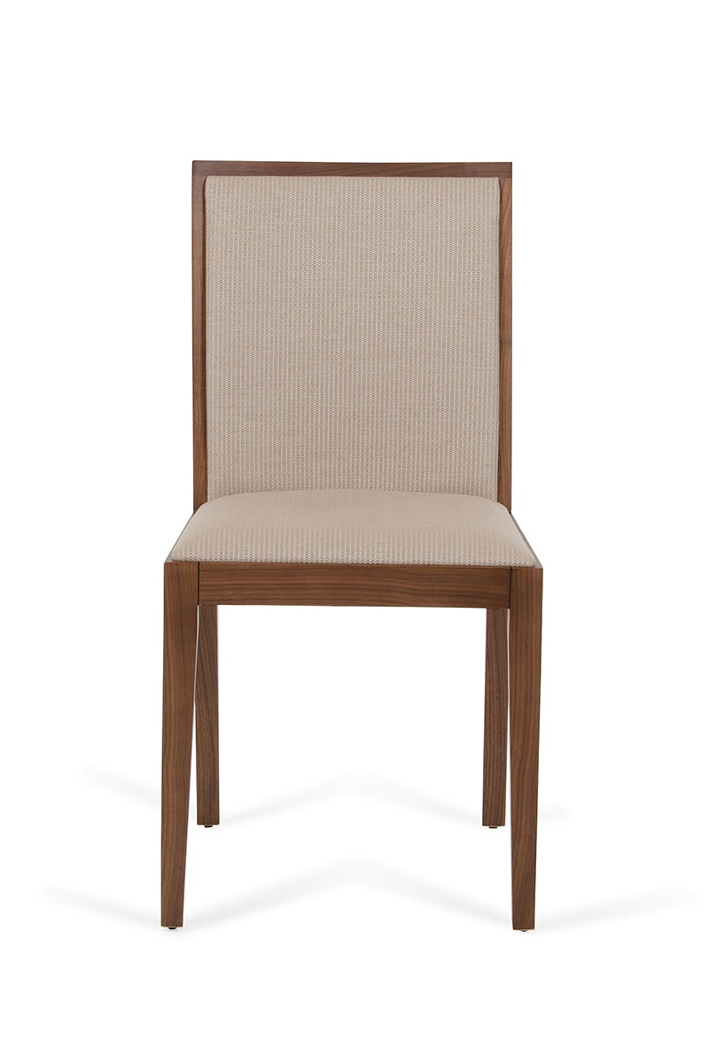 35" Tobacco Wood and Beige Fabric Desk Chair