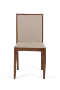 35" Tobacco Wood and Beige Fabric Desk Chair