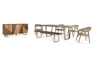 30" Walnut Wood, Leather and Steel Dining Set