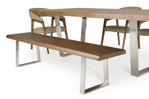 30" Walnut Wood, Leather and Steel Dining Set