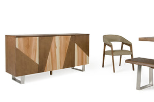 30" Walnut Wood, Leather and Steel Dining Set