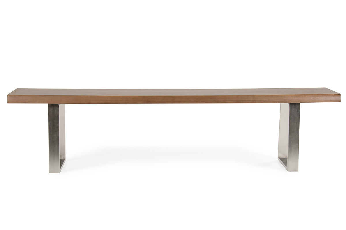 17" Walnut Wood  Veneer  and Steel Dining Bench