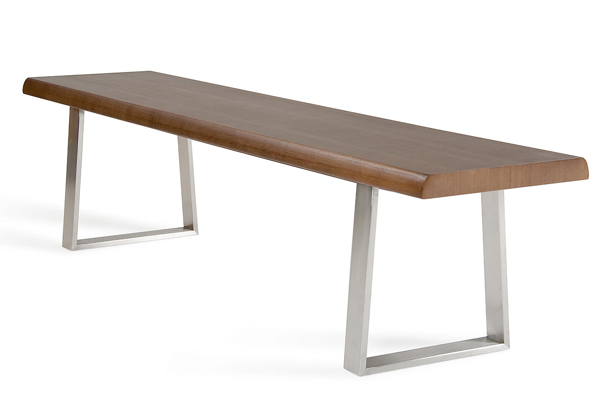 17" Walnut Wood  Veneer  and Steel Dining Bench