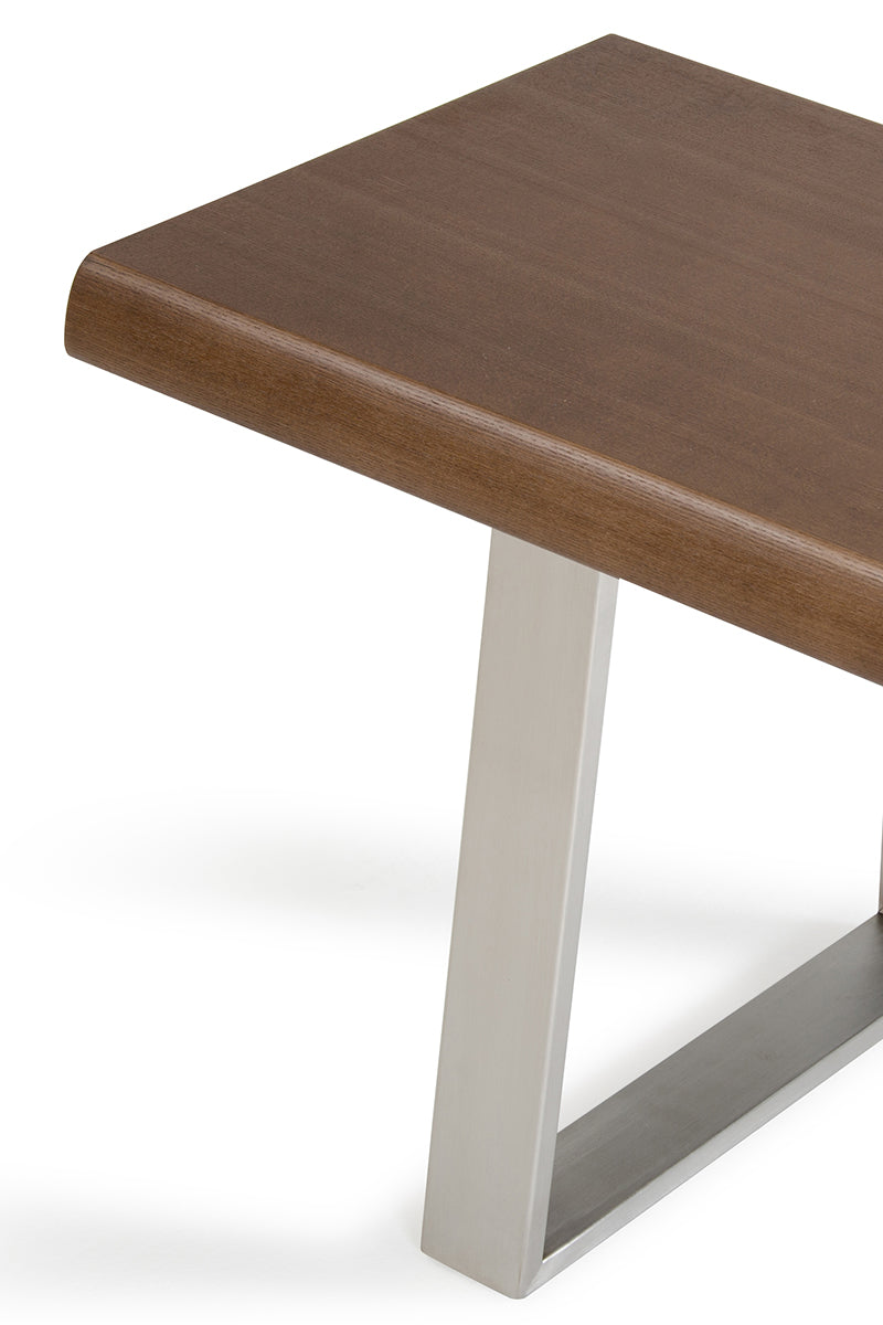 17" Walnut Wood  Veneer  and Steel Dining Bench