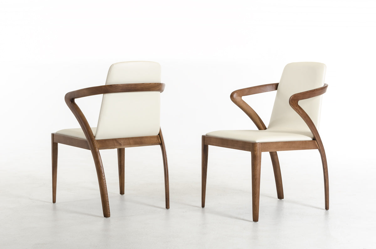 32" Walnut Wood and Cream Leatherette Dining Chair