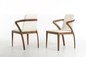 32" Walnut Wood and Cream Leatherette Dining Chair