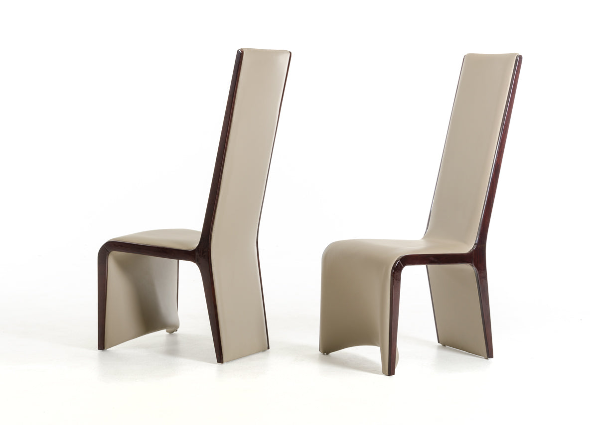 Two 47" Ebony Wood and Taupe Leatherette Dining Chairs